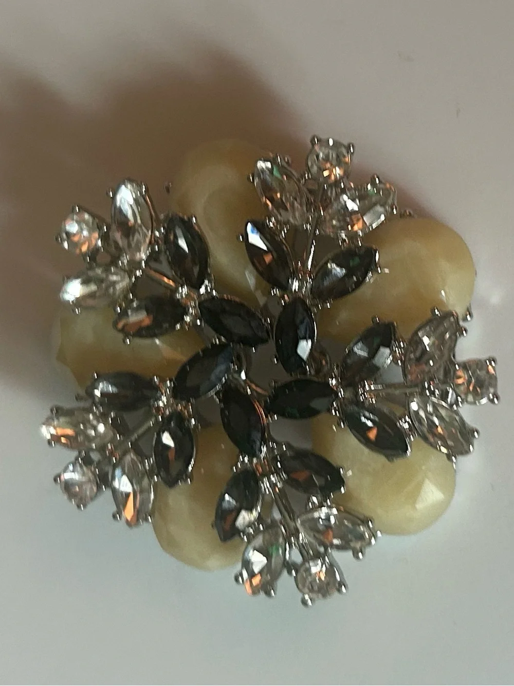 Vintage Silver-Tone Floral Brooch with Cream Inlay